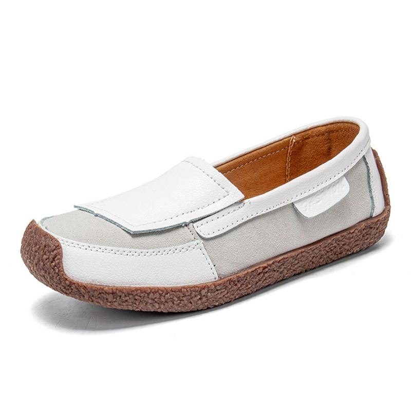 Dame Comfy Leather Splicing Myk Slip On Flat Loafers