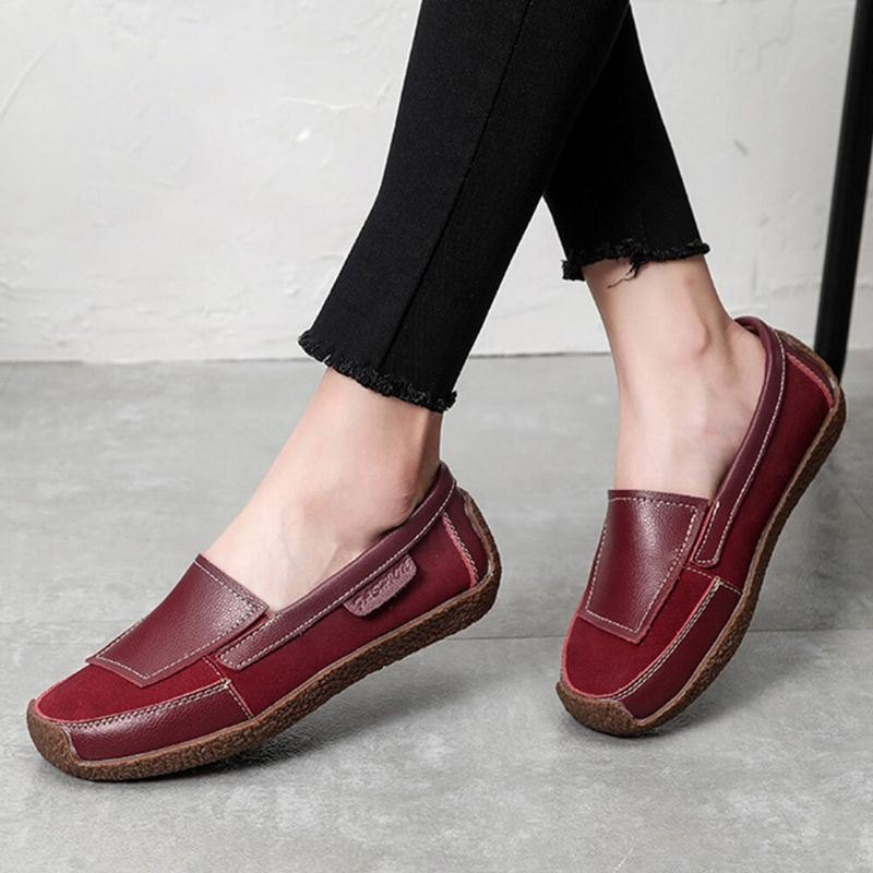 Dame Comfy Leather Splicing Myk Slip On Flat Loafers