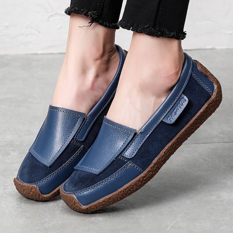 Dame Comfy Leather Splicing Myk Slip On Flat Loafers