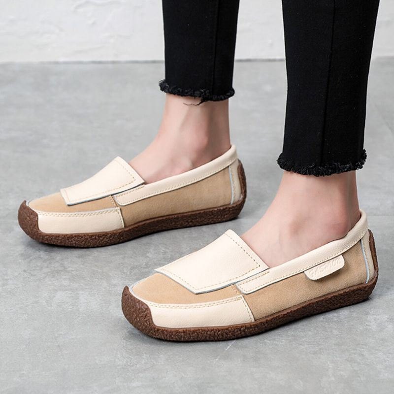 Dame Comfy Leather Splicing Myk Slip On Flat Loafers