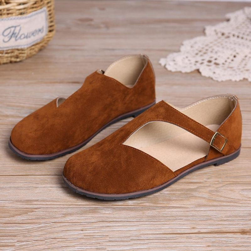 Dame Comfy Suede Spenne Pure Color Flats