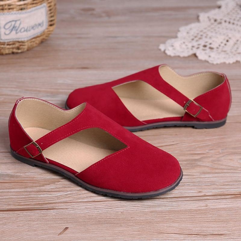 Dame Comfy Suede Spenne Pure Color Flats