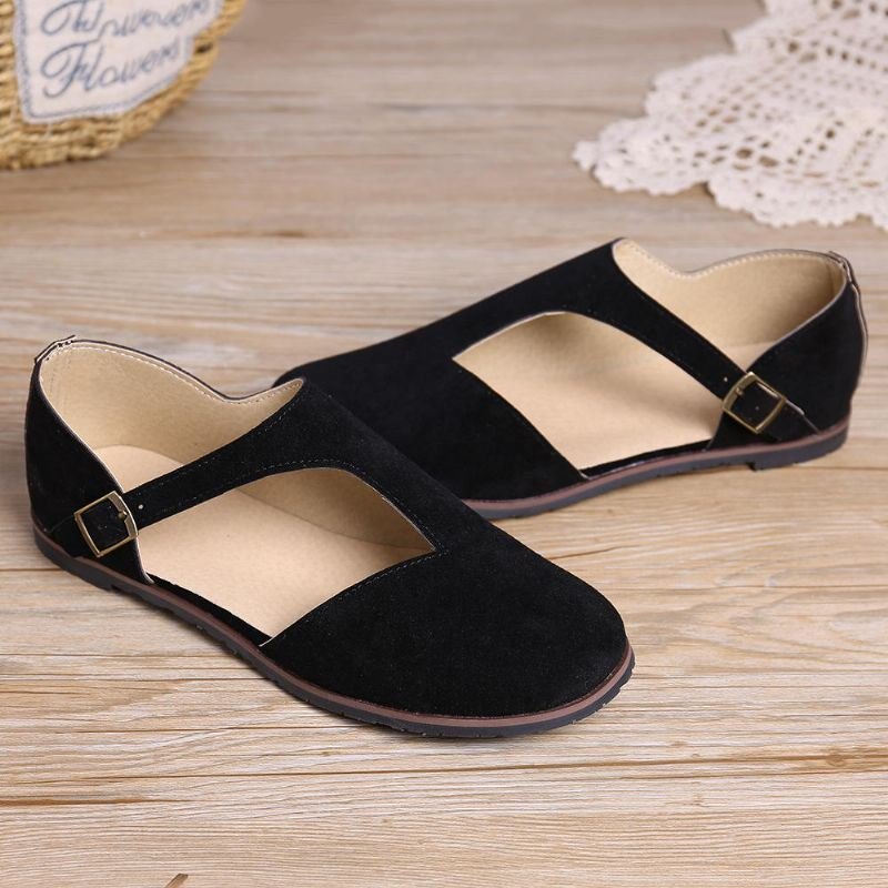 Dame Comfy Suede Spenne Pure Color Flats