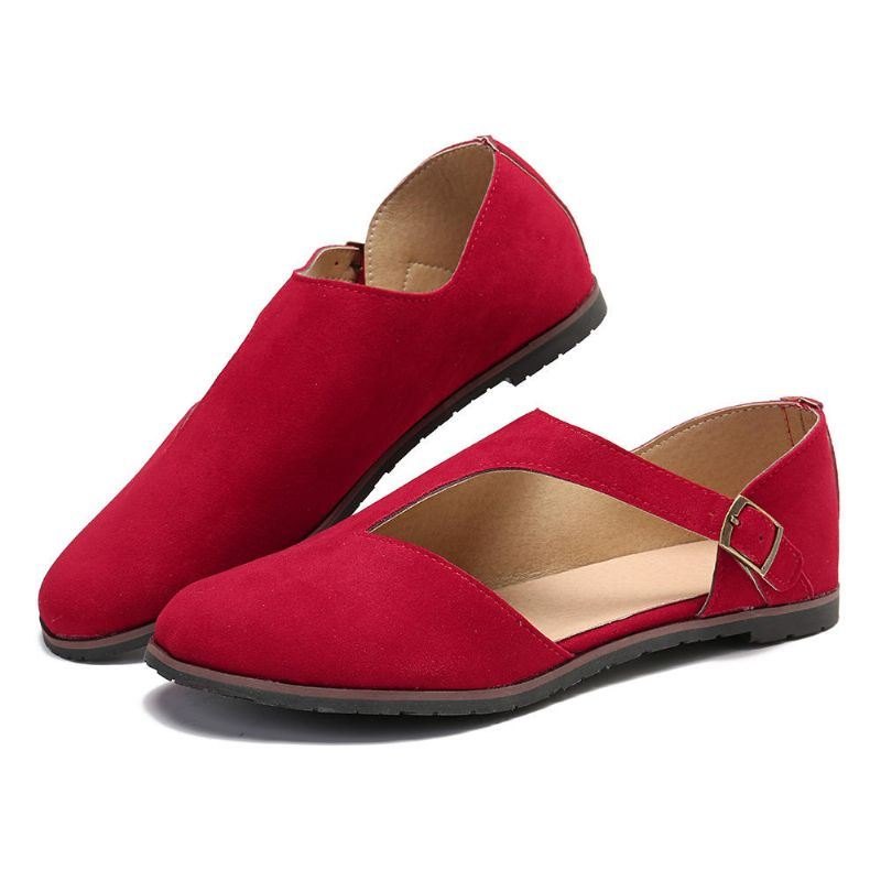 Dame Comfy Suede Spenne Pure Color Flats