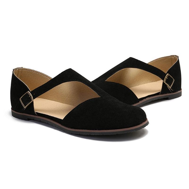 Dame Comfy Suede Spenne Pure Color Flats