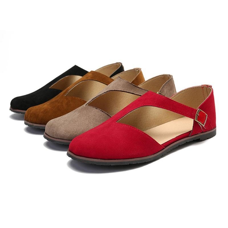 Dame Comfy Suede Spenne Pure Color Flats