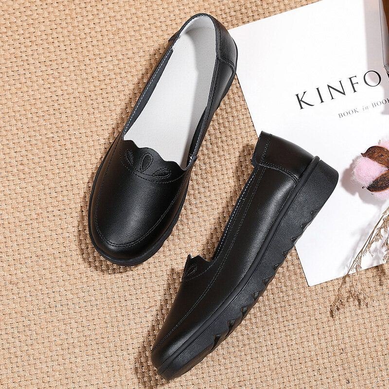 Dame Daglig Rund Toe Myk Ensfarge Flat Loafers Sko