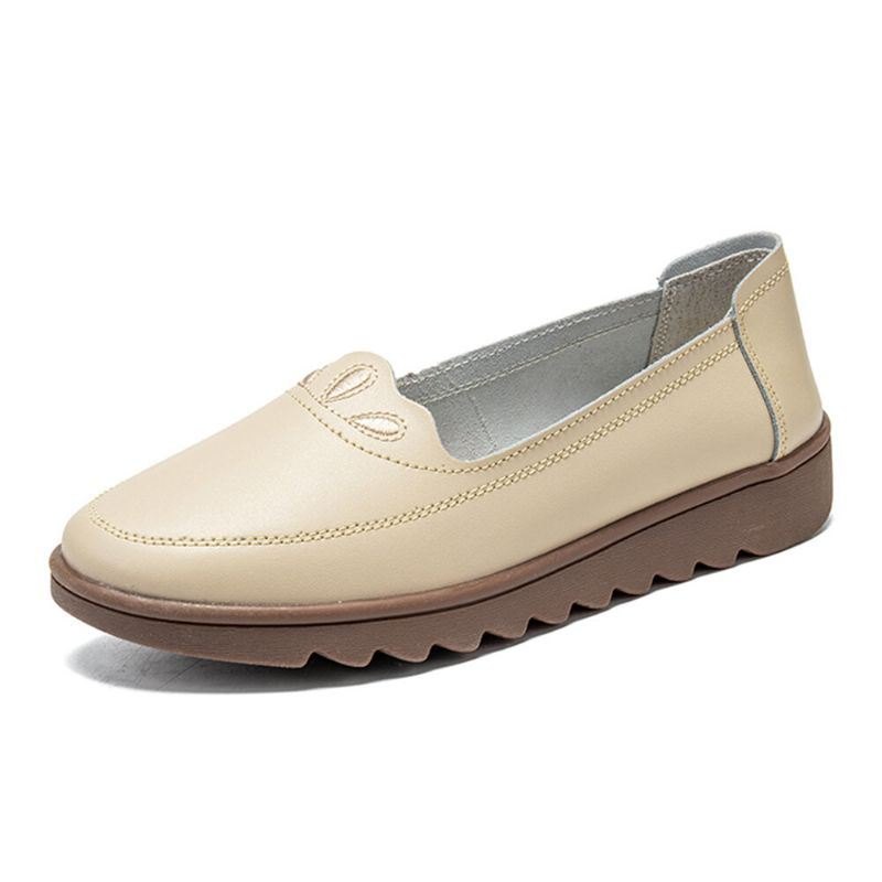 Dame Daglig Rund Toe Myk Ensfarge Flat Loafers Sko