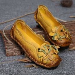 Dame Ekte Skinn Håndlaget Dekorasjonsblomster Vintage Slip On Flats Loafers