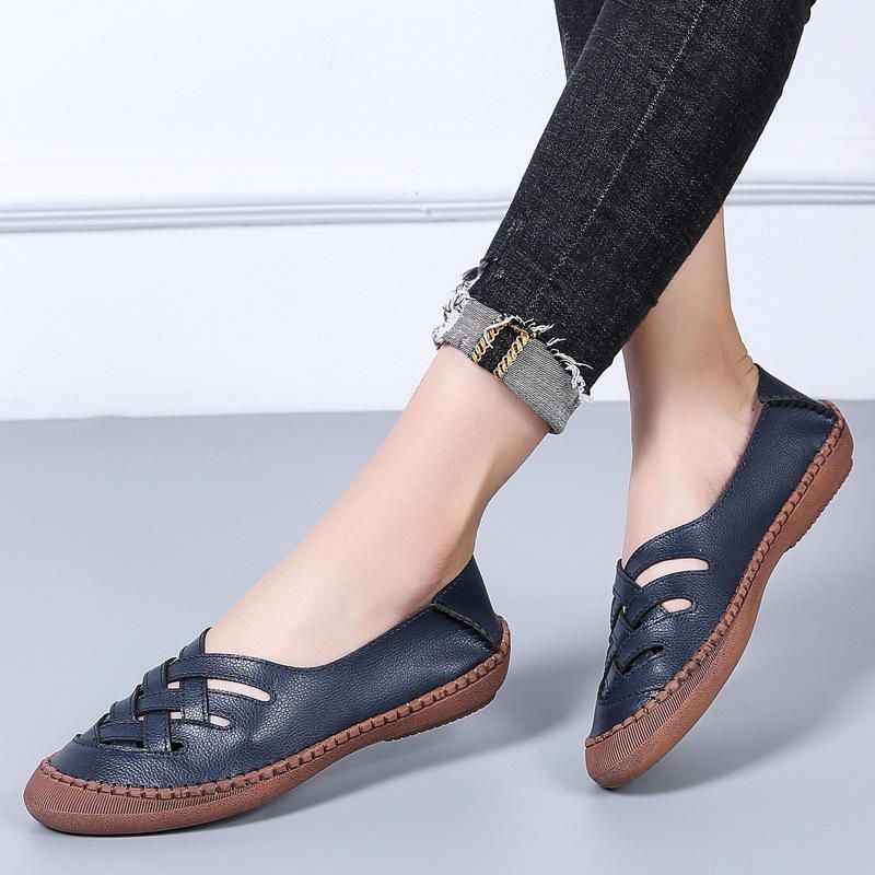 Dame Ekte Skinn Pustende Plus Size Hule Spring Casual Flats Loafers