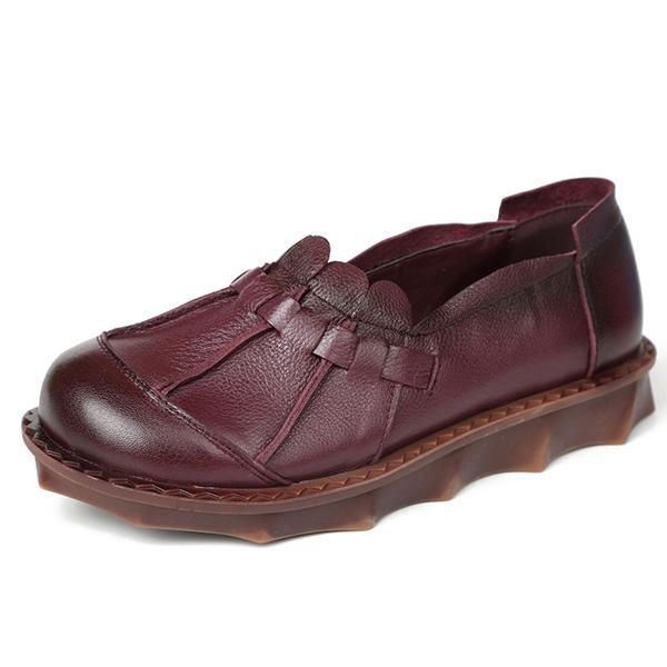 Dame Ekte Skinn Retro Myk Komfortable Flats Slip-on Loafers