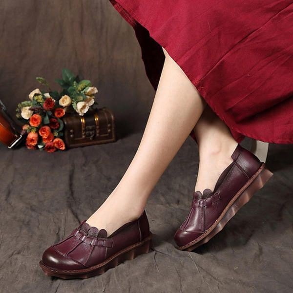 Dame Ekte Skinn Retro Myk Komfortable Flats Slip-on Loafers