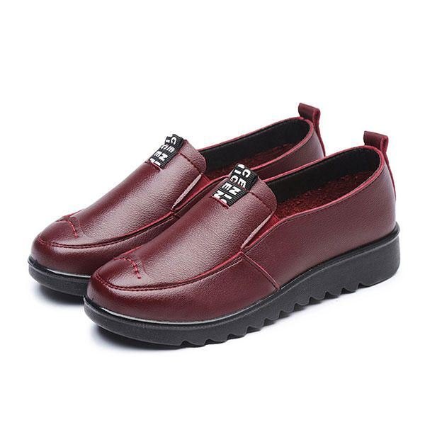 Dame Flat Casual Pustende Sko Skinn Slip On Loafers