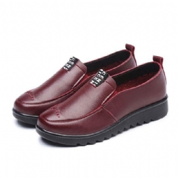 Dame Flat Casual Pustende Sko Skinn Slip On Loafers