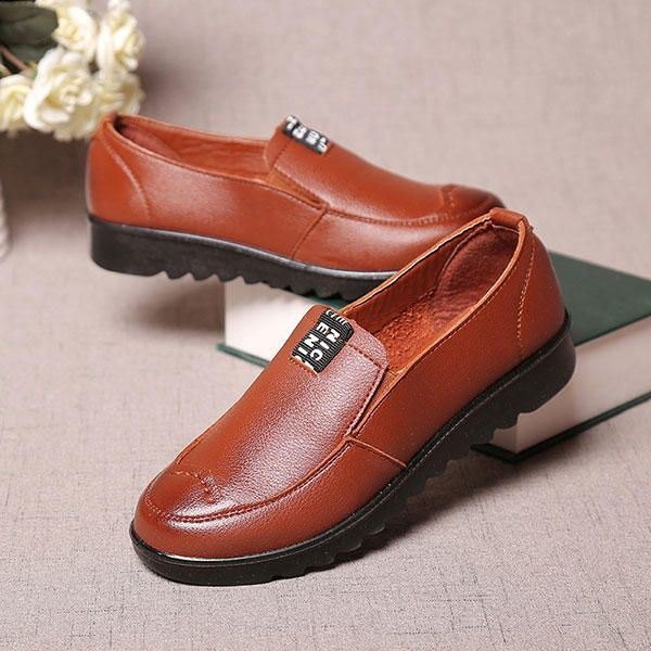 Dame Flat Casual Pustende Sko Skinn Slip On Loafers