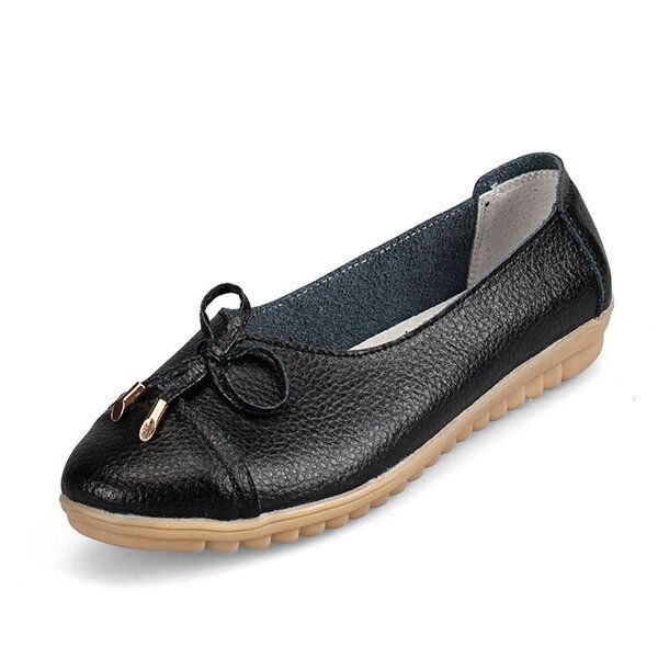 Dame Flat Casual Utendørs Skinn Rund Tå Myk Komfortabel Slip On Flats Sko