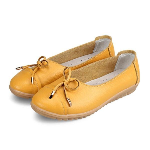 Dame Flat Casual Utendørs Skinn Rund Tå Myk Komfortabel Slip On Flats Sko