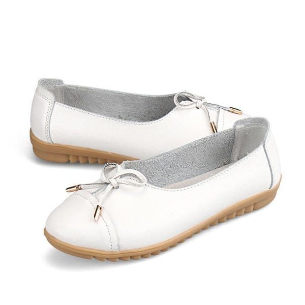 Dame Flat Casual Utendørs Skinn Rund Tå Myk Komfortabel Slip On Flats Sko