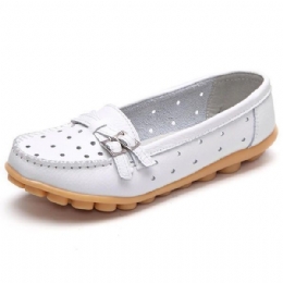 Dame Flat Hollow Out Uformelt Mykt Skinn Slip On Runde Toe Loafers