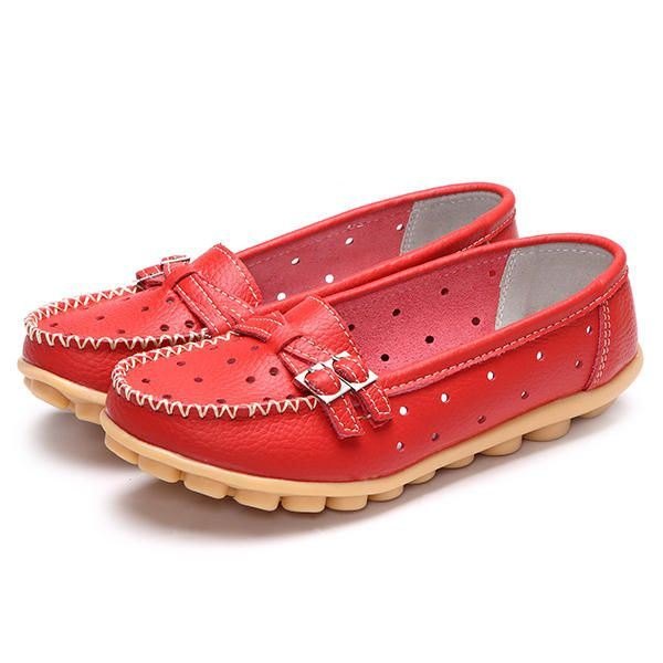 Dame Flat Hollow Out Uformelt Mykt Skinn Slip On Runde Toe Loafers