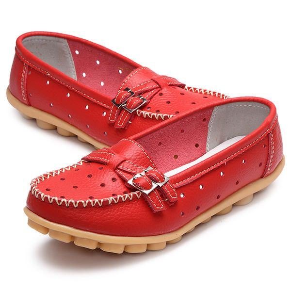 Dame Flat Hollow Out Uformelt Mykt Skinn Slip On Runde Toe Loafers