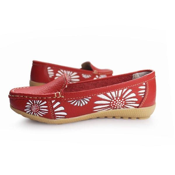 Dame Flate Sko Komfortable Slip-on Myk Uformell Blomst Blomstrete Skinn Loafers Flate Sko