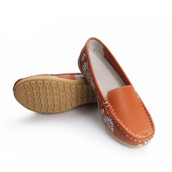 Dame Flate Sko Komfortable Slip-on Myk Uformell Blomst Blomstrete Skinn Loafers Flate Sko