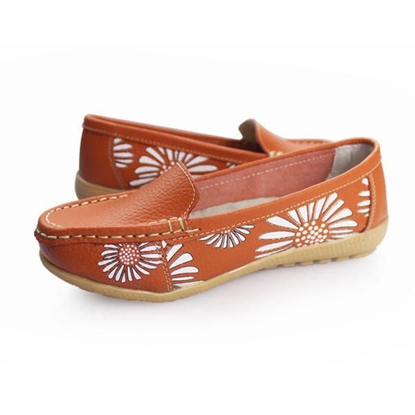 Dame Flate Sko Komfortable Slip-on Myk Uformell Blomst Blomstrete Skinn Loafers Flate Sko