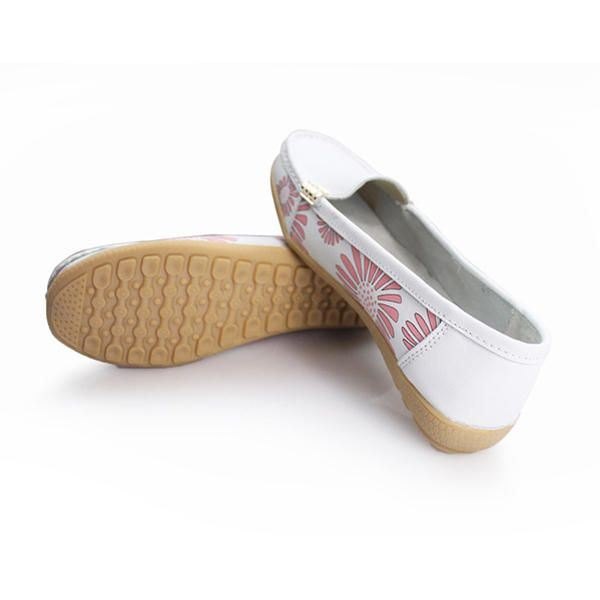 Dame Flate Sko Komfortable Slip-on Myk Uformell Blomst Blomstrete Skinn Loafers Flate Sko