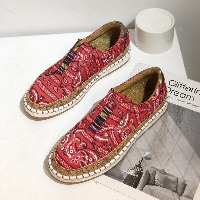 Dame Folkways Printing Comfy Slip On Casual Flat Shoes