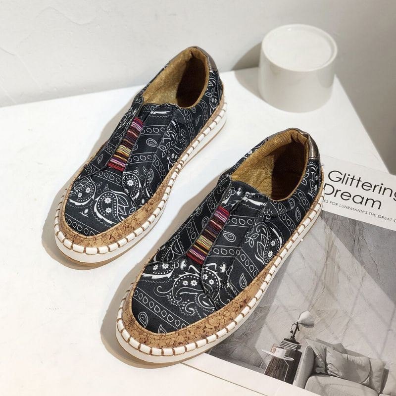 Dame Folkways Printing Comfy Slip On Casual Flat Shoes