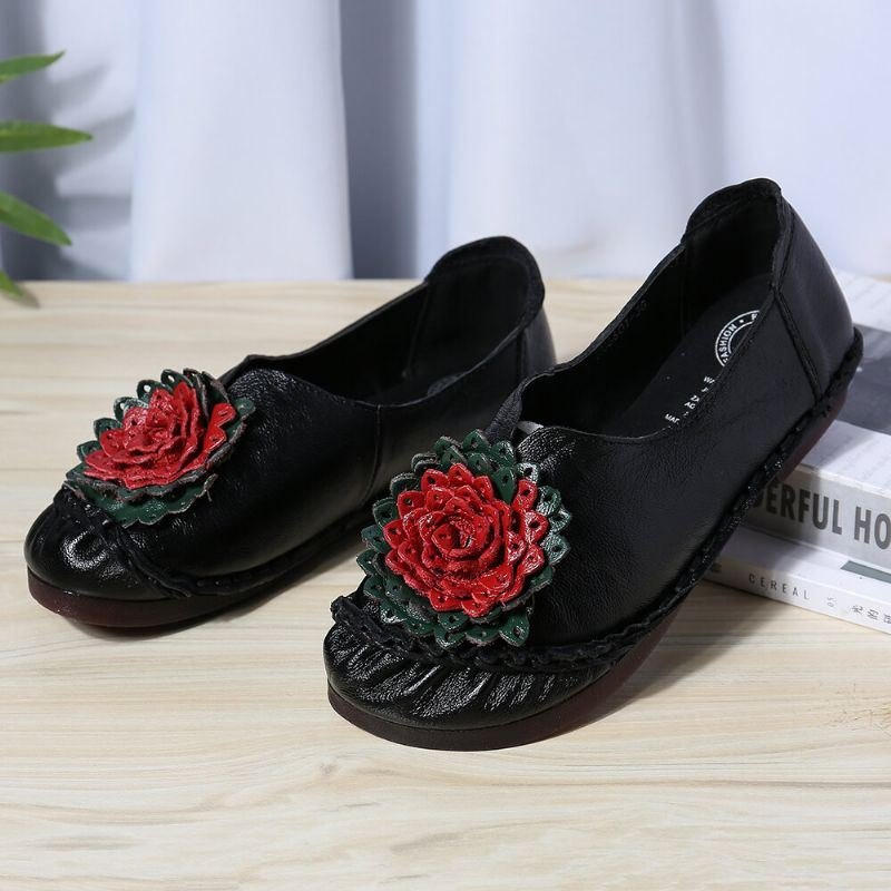 Dame Folkways Stricing Blomster Behagelig Myk Såle Uformelle Flate Loafers