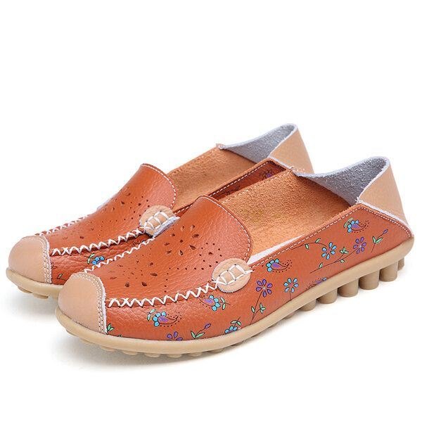 Dame Fritidssko Pustende Hollow Out Flats Soft Sole Loafers Blomstertrykk Loafers