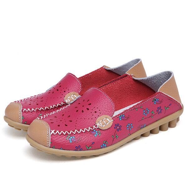 Dame Fritidssko Pustende Hollow Out Flats Soft Sole Loafers Blomstertrykk Loafers