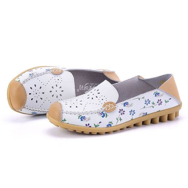 Dame Fritidssko Pustende Hollow Out Flats Soft Sole Loafers Blomstertrykk Loafers