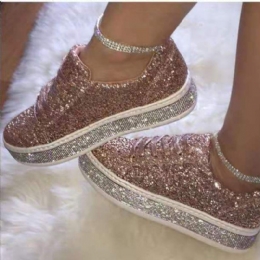 Dame Glitter Paljetter Mote Snøring Fest Uformell Plattform Sko Flats