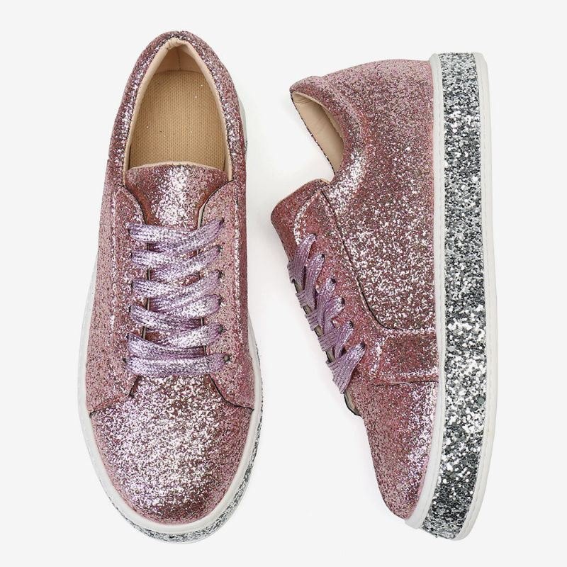 Dame Glitter Paljetter Mote Snøring Fest Uformell Plattform Sko Flats