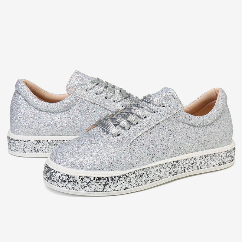 Dame Glitter Paljetter Mote Snøring Fest Uformell Plattform Sko Flats