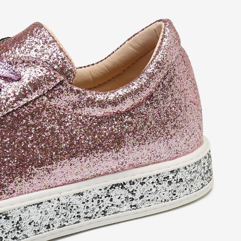 Dame Glitter Paljetter Mote Snøring Fest Uformell Plattform Sko Flats