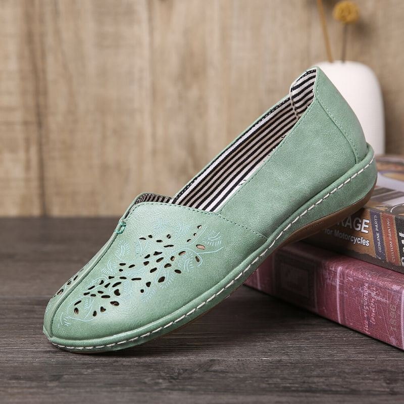 Dame Hand Stricing Hollow Comfy Retro Casual Slip On Flats