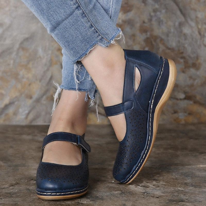 Dame Hollow Out Pustende Komfortable Hook Loop Spring Flats Casual Sko