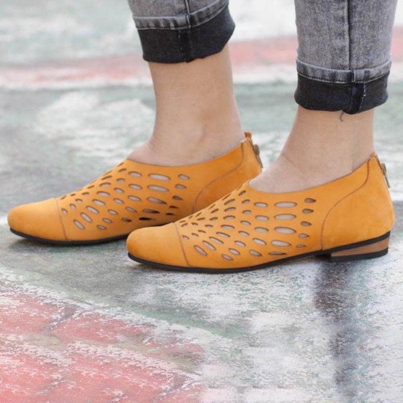 Dame Large Size Hollow Out Casual Zipper Flats Loafers