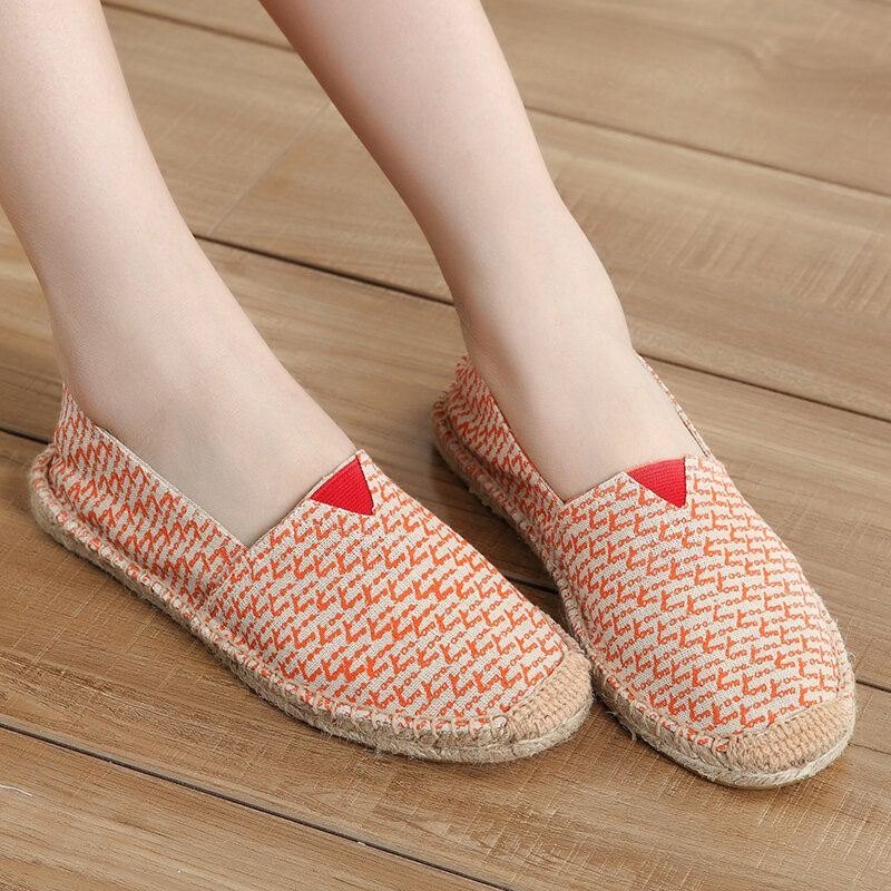 Dame Large Størrelse Ensfarget Slip-on Espadrilles Fisherman Flat Shoes