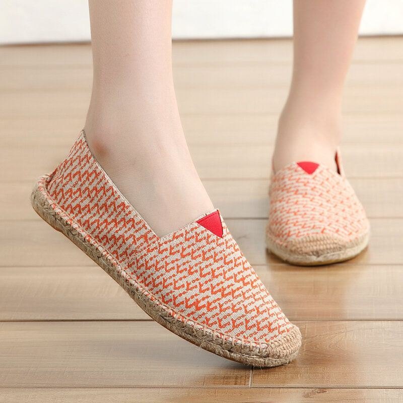 Dame Large Størrelse Ensfarget Slip-on Espadrilles Fisherman Flat Shoes