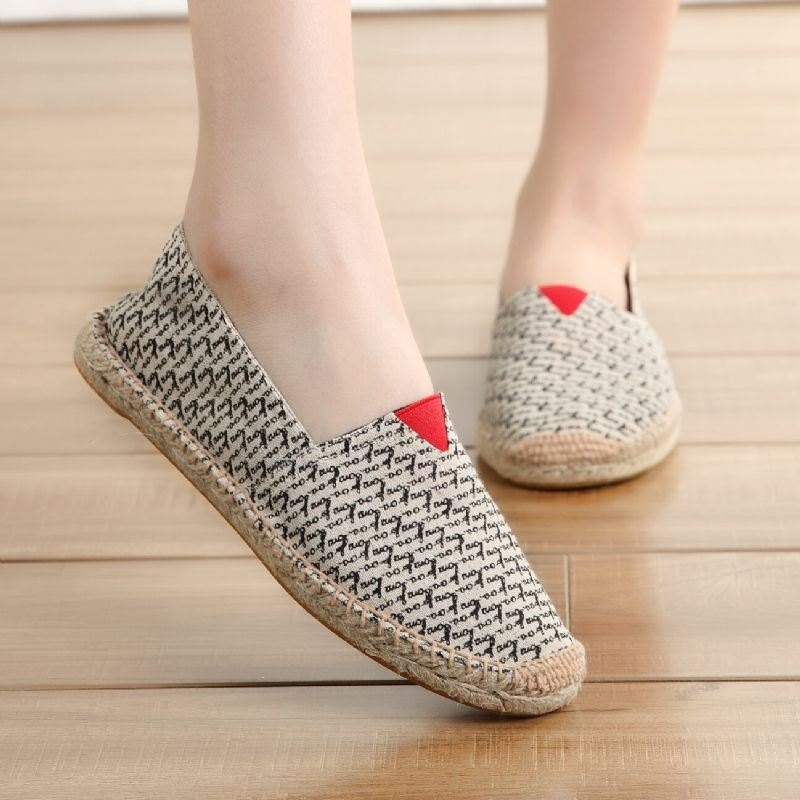 Dame Large Størrelse Ensfarget Slip-on Espadrilles Fisherman Flat Shoes