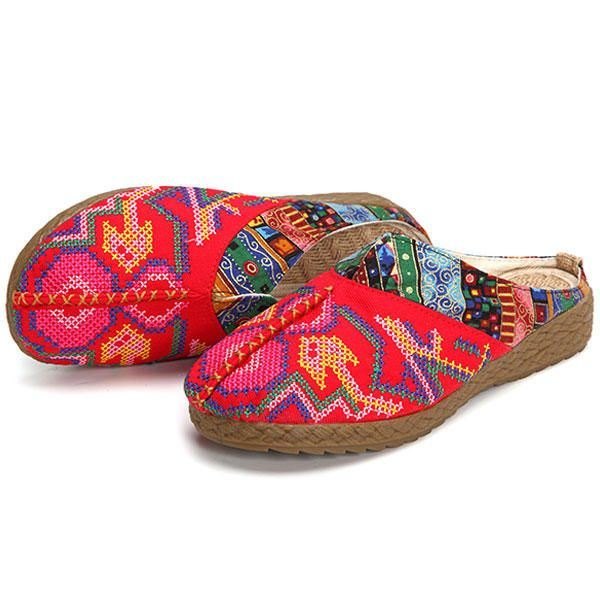 Dame Lin Casual Outdoor Brodery Flat Slipper Sko