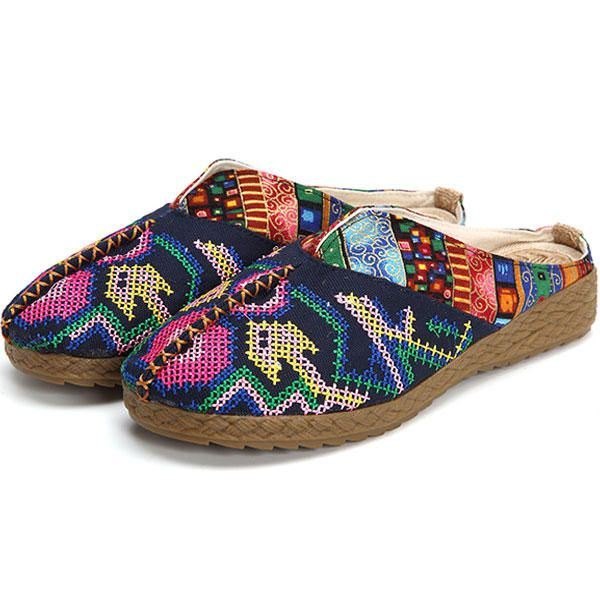 Dame Lin Casual Outdoor Brodery Flat Slipper Sko