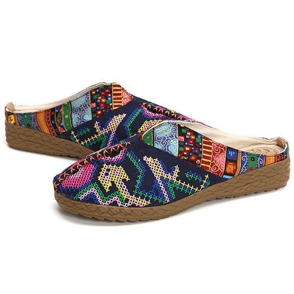 Dame Lin Casual Outdoor Brodery Flat Slipper Sko