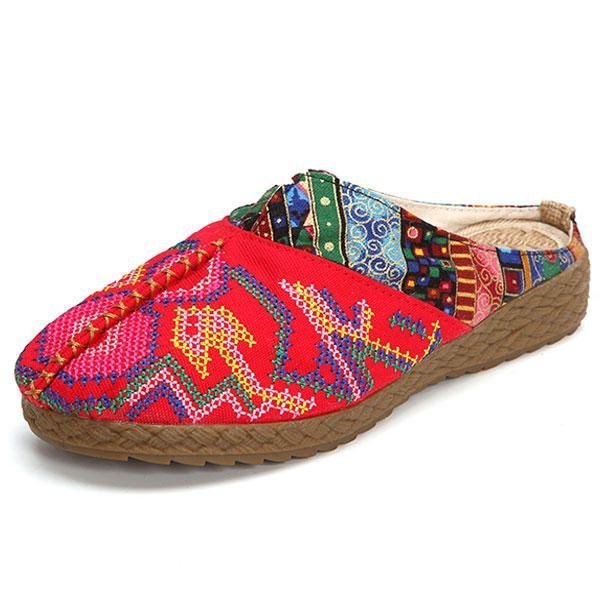 Dame Lin Casual Outdoor Brodery Flat Slipper Sko