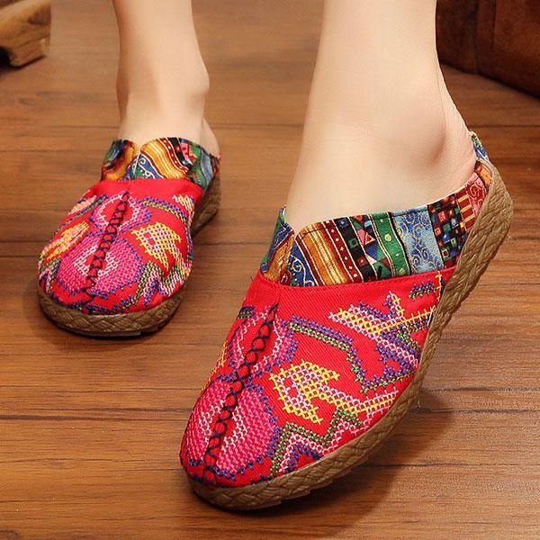 Dame Lin Casual Outdoor Brodery Flat Slipper Sko